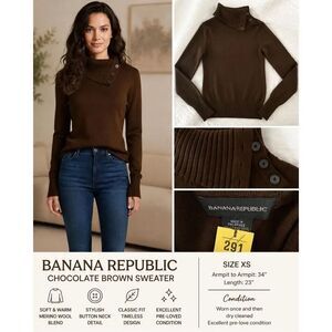 Banana Republic XS Brown Sweater Button Cowl Neck Rib Knit Pullover EUC B-10